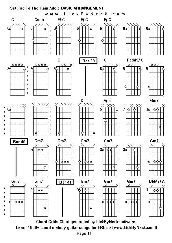 Chord Grids Chart of chord melody fingerstyle guitar song-Set Fire To The Rain-Adele-BASIC ARRANGEMENT,generated by LickByNeck software.